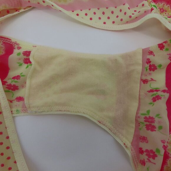 SO Juniors Extra Large XL Panty Floral Flower Pink Yellow Sheer Mesh Bow Accent - Picture 9 of 11